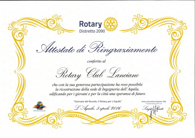 Giornata del Ricordo - Il Rotary per L’Aquila - 5 aprile 2016
